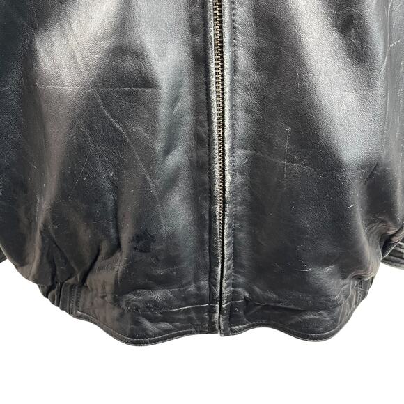 VTG 90s Bill Blass Black Leather Jacket Men XL Bomber Aviator Distressed Moto - Picture 3 of 10